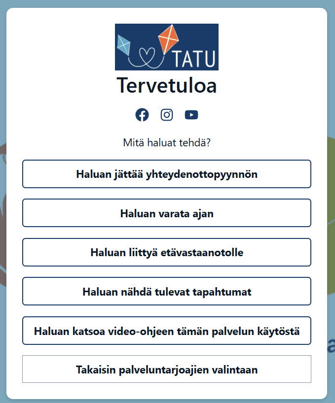 Digiaulan palveluvalikko